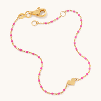 19cm Enamel Beaded Heart Charm Bracelet in 9kt Bonded Gold Silver Filled Bracelets Bevilles 