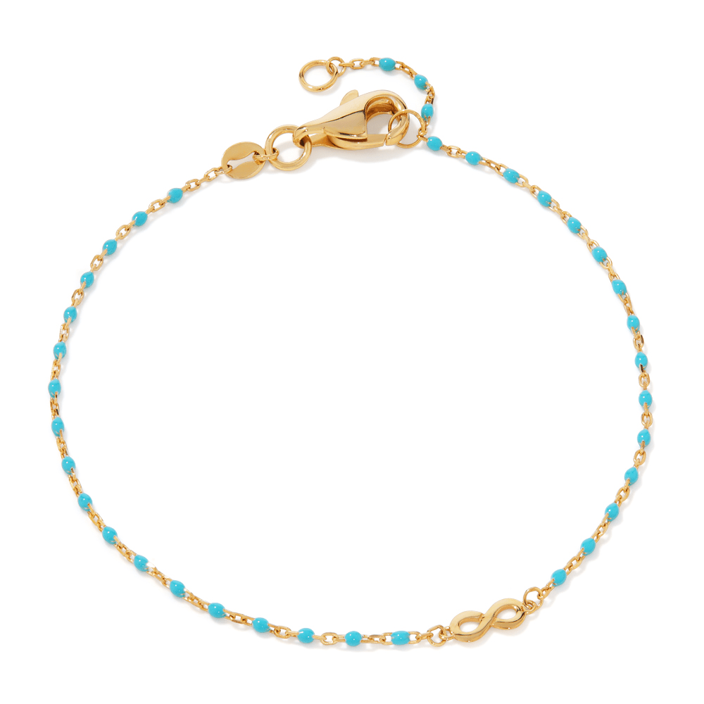 19cm Enamel Beaded Infinity Charm Bracelet in 9kt Bonded Gold Silver Filled Bracelets Bevilles 
