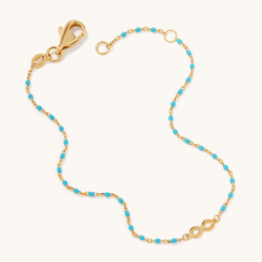 19cm Enamel Beaded Infinity Charm Bracelet in 9kt Bonded Gold Silver Filled Bracelets Bevilles 
