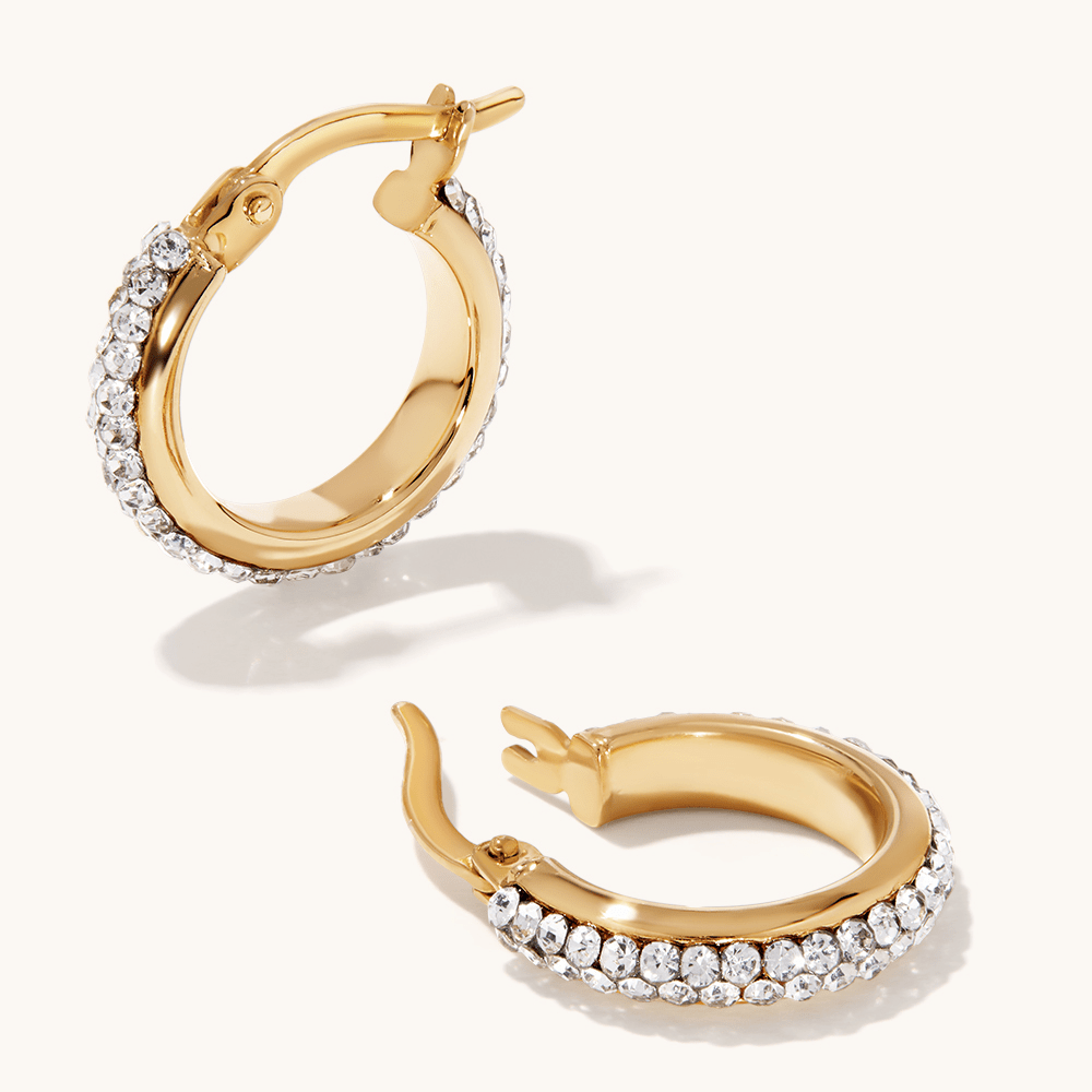 10mm Crystal Hoops in 9kt Bonded Gold Silver Filled Earrings Bevilles 