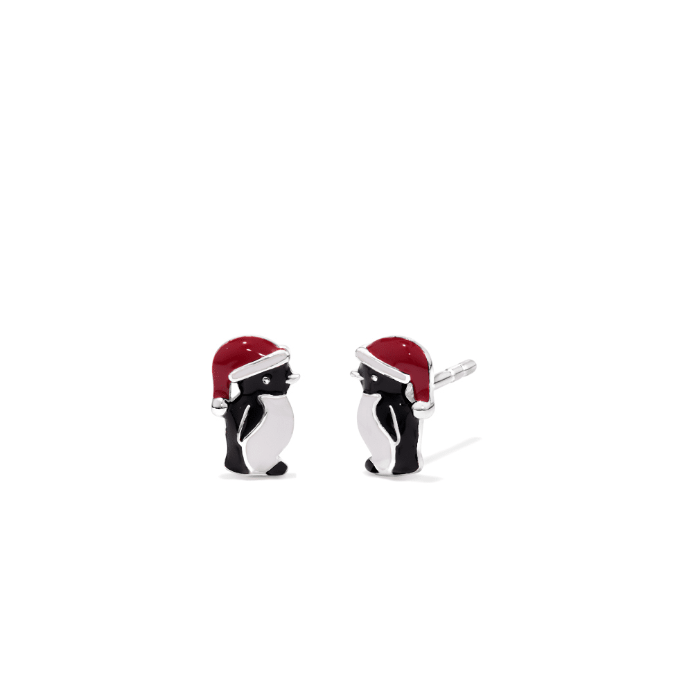 Christmas Penguin Stud Earrings in Sterling Silver with Enamel Earrings Bevilles 
