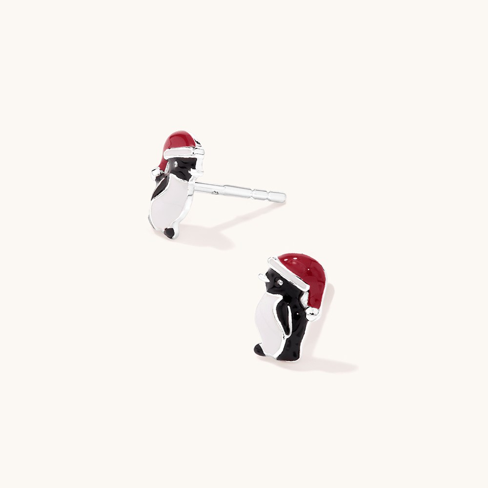 Christmas Penguin Stud Earrings in Sterling Silver with Enamel Earrings Bevilles 