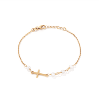19cm Cross and Shell Pearl Bracelet in 18kt Gold Plated Sterling Silver Bracelets Bevilles 