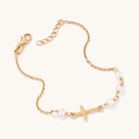 19cm Cross and Shell Pearl Bracelet in 18kt Gold Plated Sterling Silver Bracelets Bevilles 