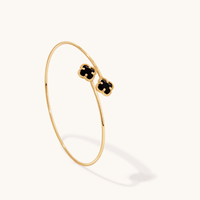 60mm Black Crystal Clover Bangle in 9kt Bonded Gold Silver Filled Bangles Bevilles 