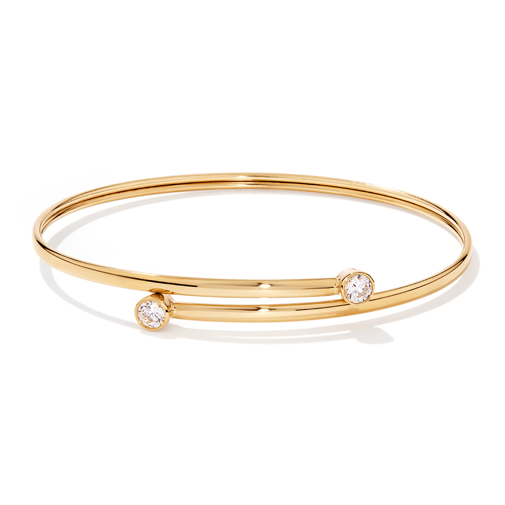60mm Cubic Zirconia Round Bezel Bangle in 9kt Bonded Gold Silver Filled Bangles Bevilles 