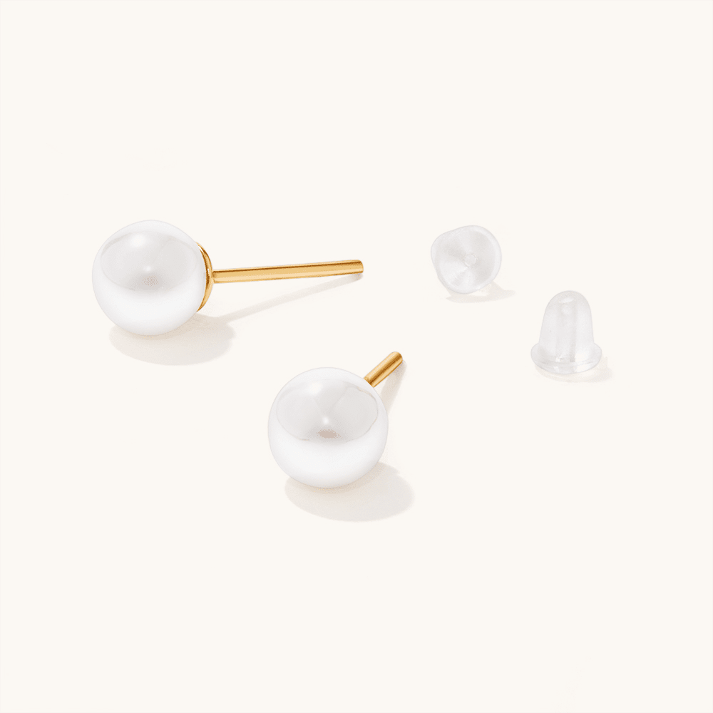 6mm Shell Pearl Stud Earrings in Sterling Silver Earrings Bevilles 
