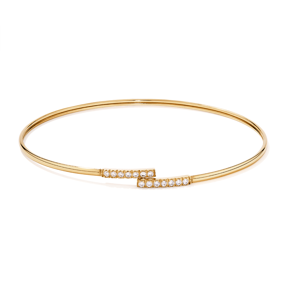 60mm Cubic Zirconia Bar Bangle in 9kt Bonded Gold Silver Filled Bangles Bevilles 