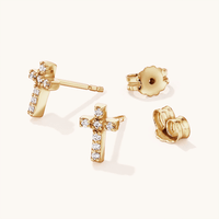 8mm Cubic Zirconia Cross Stud Earrings in 18kt Gold Plated Sterling Silver Earrings Bevilles 