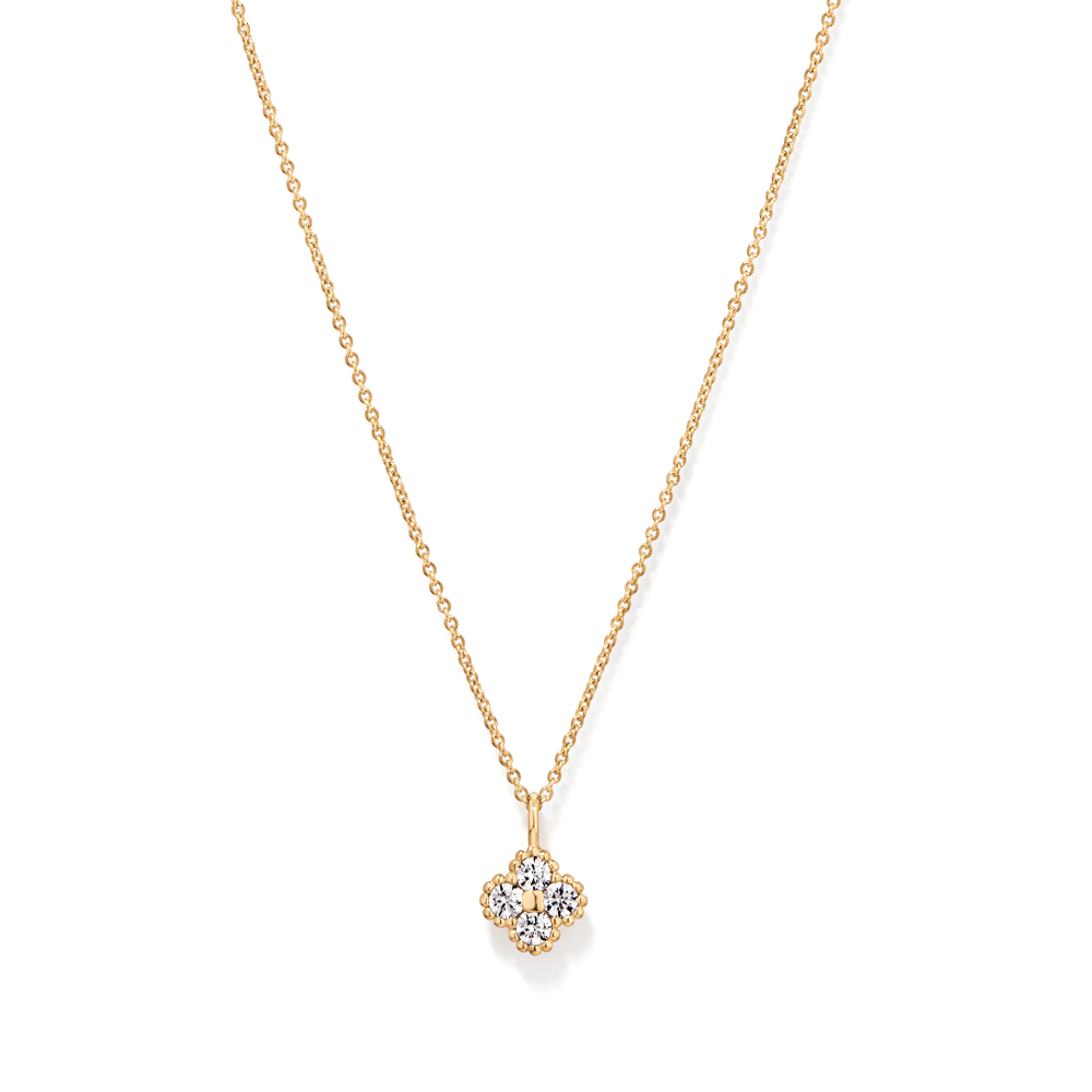 45cm Cubic Zirconia Clover Necklace in 18kt Fine Gold Plated Sterling Silver Pendants Bevilles 