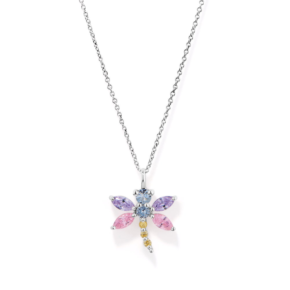 45cm Cubic Zirconia Dragonfly Necklace in Sterling Silver Pendants Bevilles 