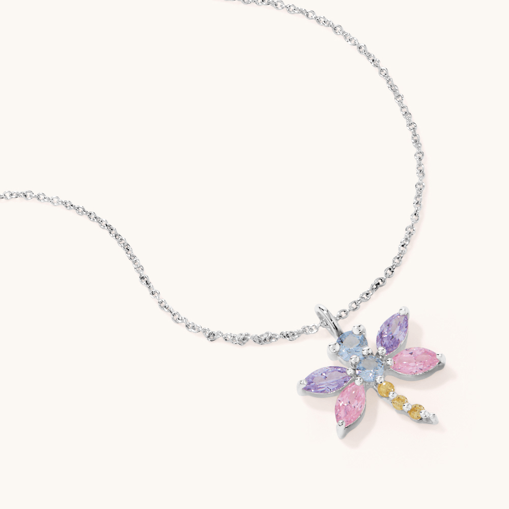 45cm Cubic Zirconia Dragonfly Necklace in Sterling Silver Pendants Bevilles 