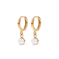Pearl Charm Huggies in 18kt Fine Gold Plated Sterling Silver Earrings Bevilles 