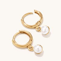 Pearl Charm Huggies in 18kt Fine Gold Plated Sterling Silver Earrings Bevilles 