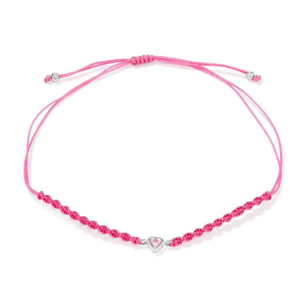25cm Cubic Zirconia Heart Pink Bolo Bracelet in Sterling Silver Bracelets Bevilles 