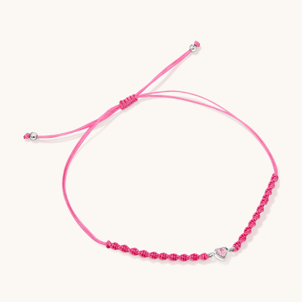 25cm Cubic Zirconia Heart Pink Bolo Bracelet in Sterling Silver Bracelets Bevilles 