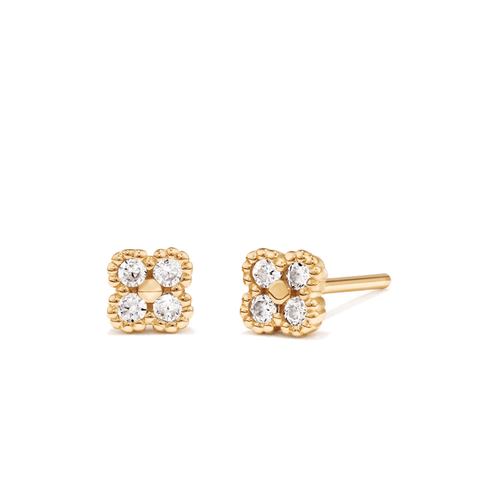 Cubic Zirconia Clover Studs in 18kt Fine Gold Plated Sterling Silver Earrings Bevilles 