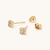 Cubic Zirconia Clover Studs in 18kt Fine Gold Plated Sterling Silver Earrings Bevilles 
