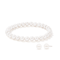 Shell Pearl Elasticated Bracelet and Stud Set in Sterling Silver Bevilles 