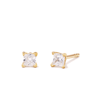 3mm Square Cubic Zirconia Studs in 18kt Fine Gold Plated Sterling Silver Earrings Bevilles 