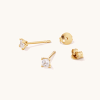 3mm Square Cubic Zirconia Studs in 18kt Fine Gold Plated Sterling Silver Earrings Bevilles 