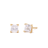 5mm Square Cubic Zirconia Studs in 18kt Fine Gold Plated Sterling Silver Earrings Bevilles 