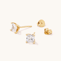 5mm Square Cubic Zirconia Studs in 18kt Fine Gold Plated Sterling Silver Earrings Bevilles 
