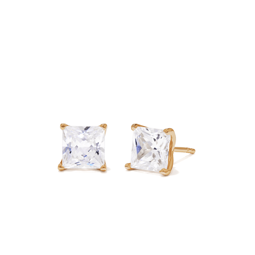 7mm Square Cubic Zirconia Studs in 18kt Fine Gold Plated Sterling Silver Earrings Bevilles 
