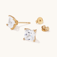 7mm Square Cubic Zirconia Studs in 18kt Fine Gold Plated Sterling Silver Earrings Bevilles 