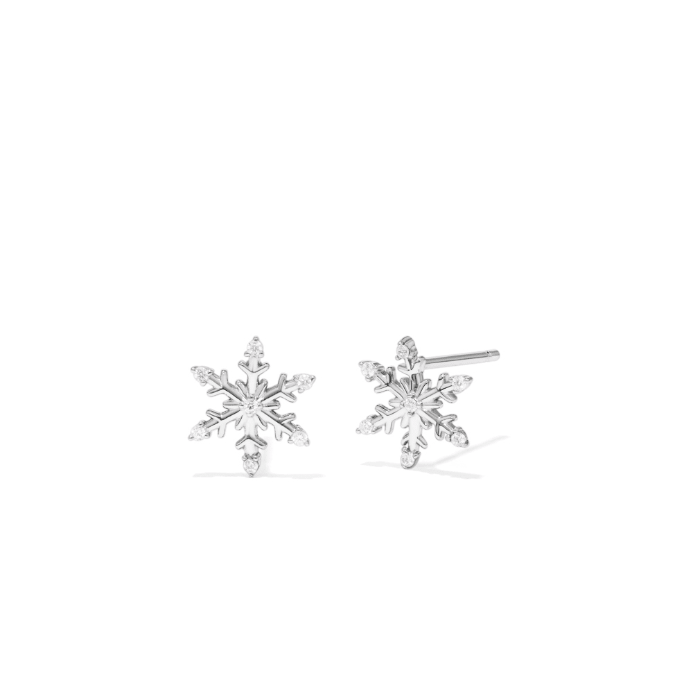 Christmas Snowflake Stud Earrings with Cubic Zirconia in Sterling Silver Earrings Bevilles 