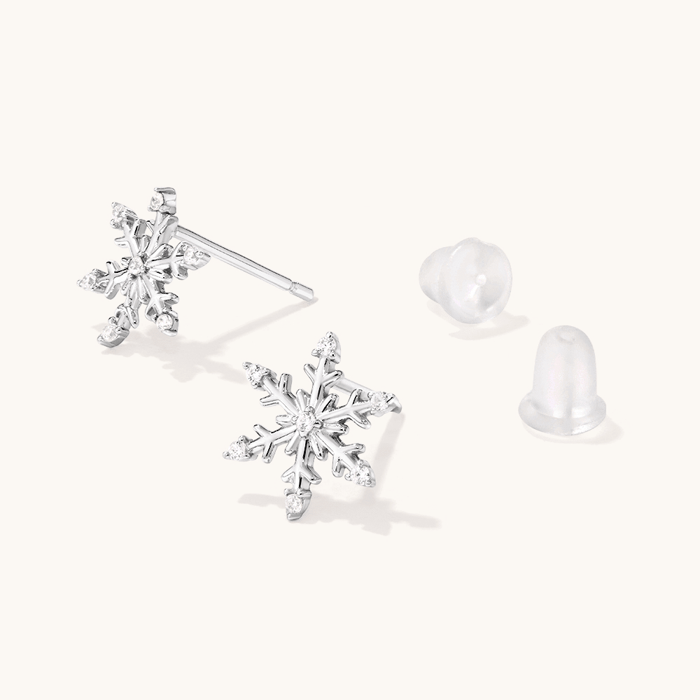 Christmas Snowflake Stud Earrings with Cubic Zirconia in Sterling Silver Earrings Bevilles 