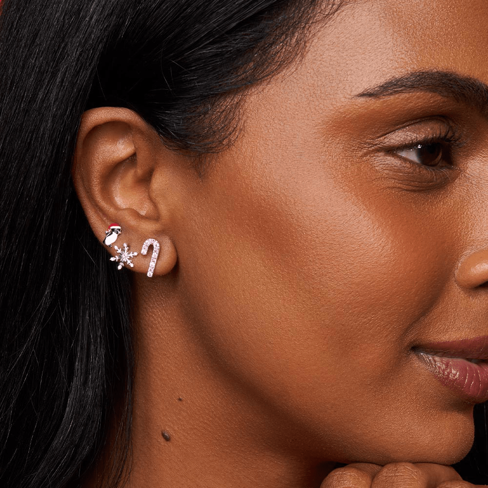 Christmas Snowflake Stud Earrings with Cubic Zirconia in Sterling Silver Earrings Bevilles 
