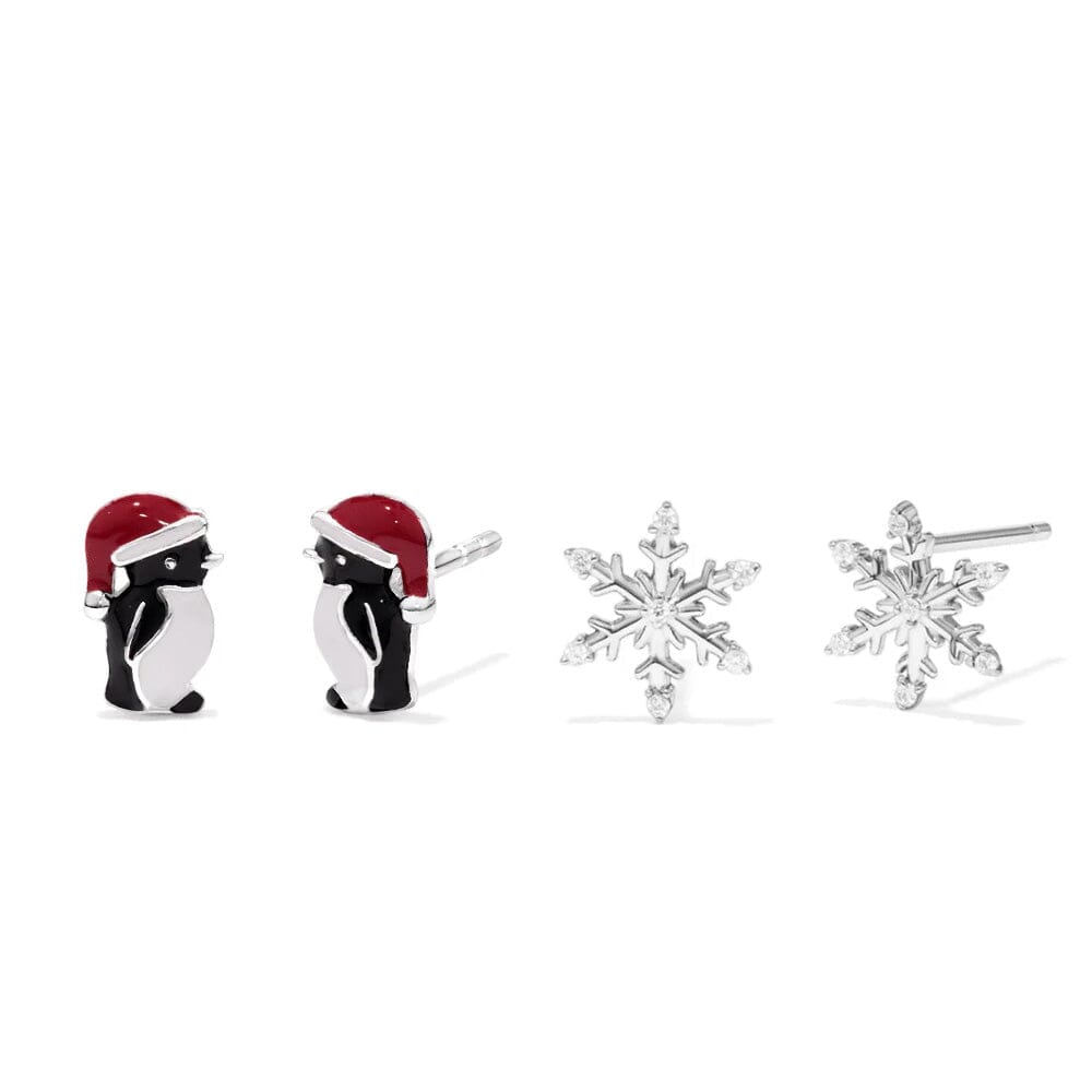 Christmas Stud Earring Bundle - Snowflake Penguin Earrings Bevilles Jewellers 