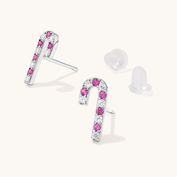 Christmas Candy Cane Stud Earrings With Cubic Zirconia in Sterling Silver Earrings Bevilles 