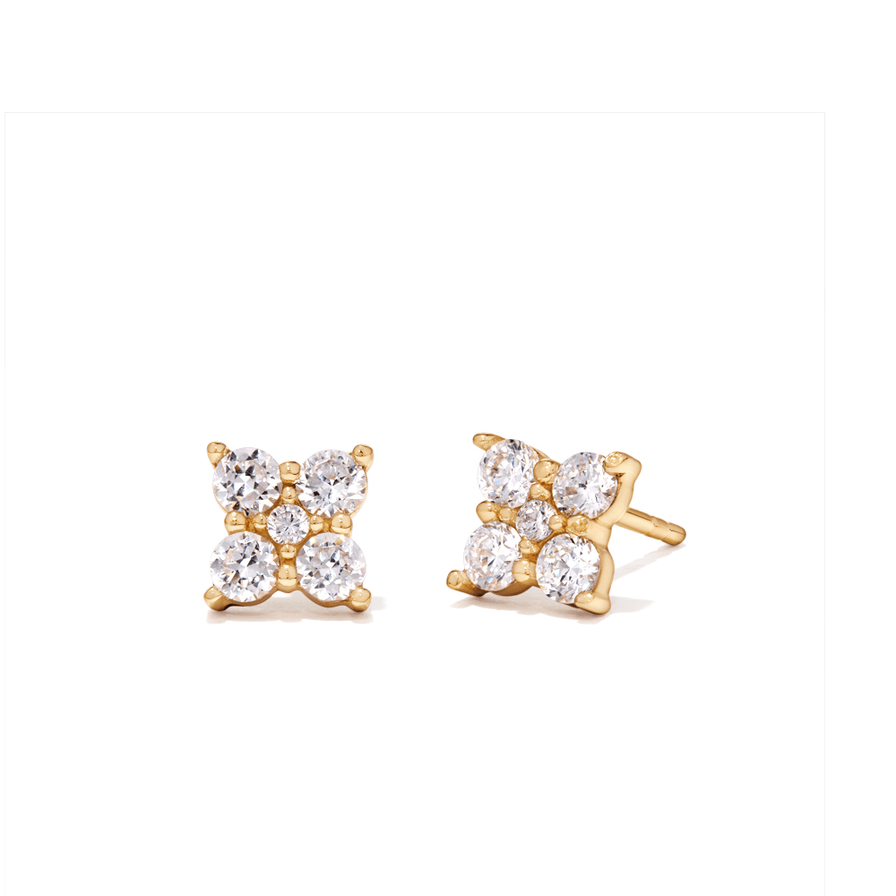 6mm Cubic Zirconia Flower Stud Earrings in 18kt Fine Gold Plated Sterling Silver Earrings Bevilles 