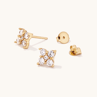 6mm Cubic Zirconia Flower Stud Earrings in 18kt Fine Gold Plated Sterling Silver Earrings Bevilles 