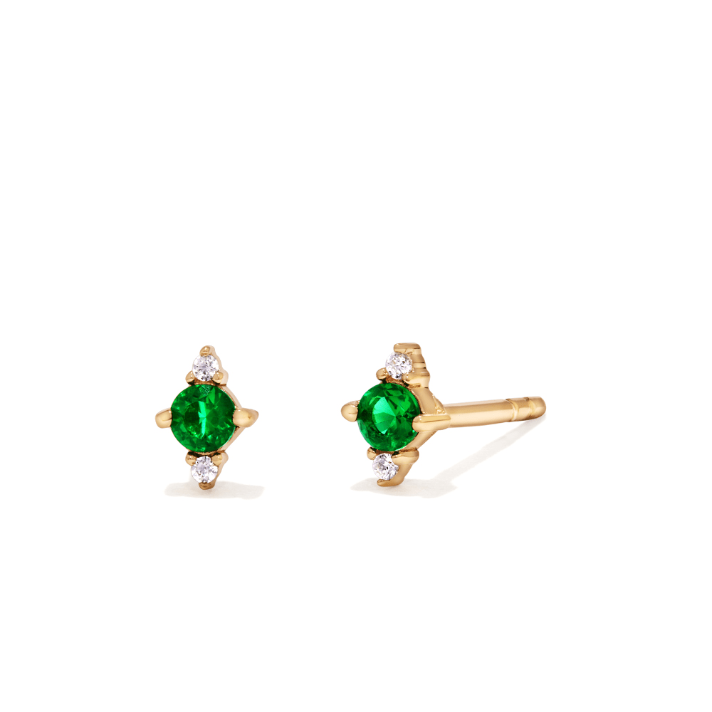 Cubic Zirconia Green Glass Tri Stud Earrings in 18kt Fine Gold Plated Sterling Silver Earrings Bevilles 