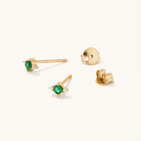Cubic Zirconia Green Glass Tri Stud Earrings in 18kt Fine Gold Plated Sterling Silver Earrings Bevilles 