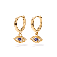 Cubic Zirconia Evil Eye Huggie Earrings in 18kt Fine Gold Plated Sterling Silver Earrings Bevilles 