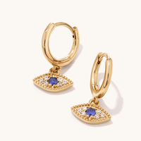 Cubic Zirconia Evil Eye Huggie Earrings in 18kt Fine Gold Plated Sterling Silver Earrings Bevilles 
