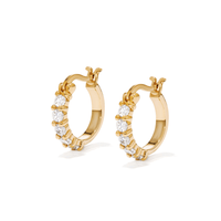 Cubic Zirconia 13mm Huggie Earrings in 18kt Fine Gold Plated Sterling Silver Earrings Bevilles 