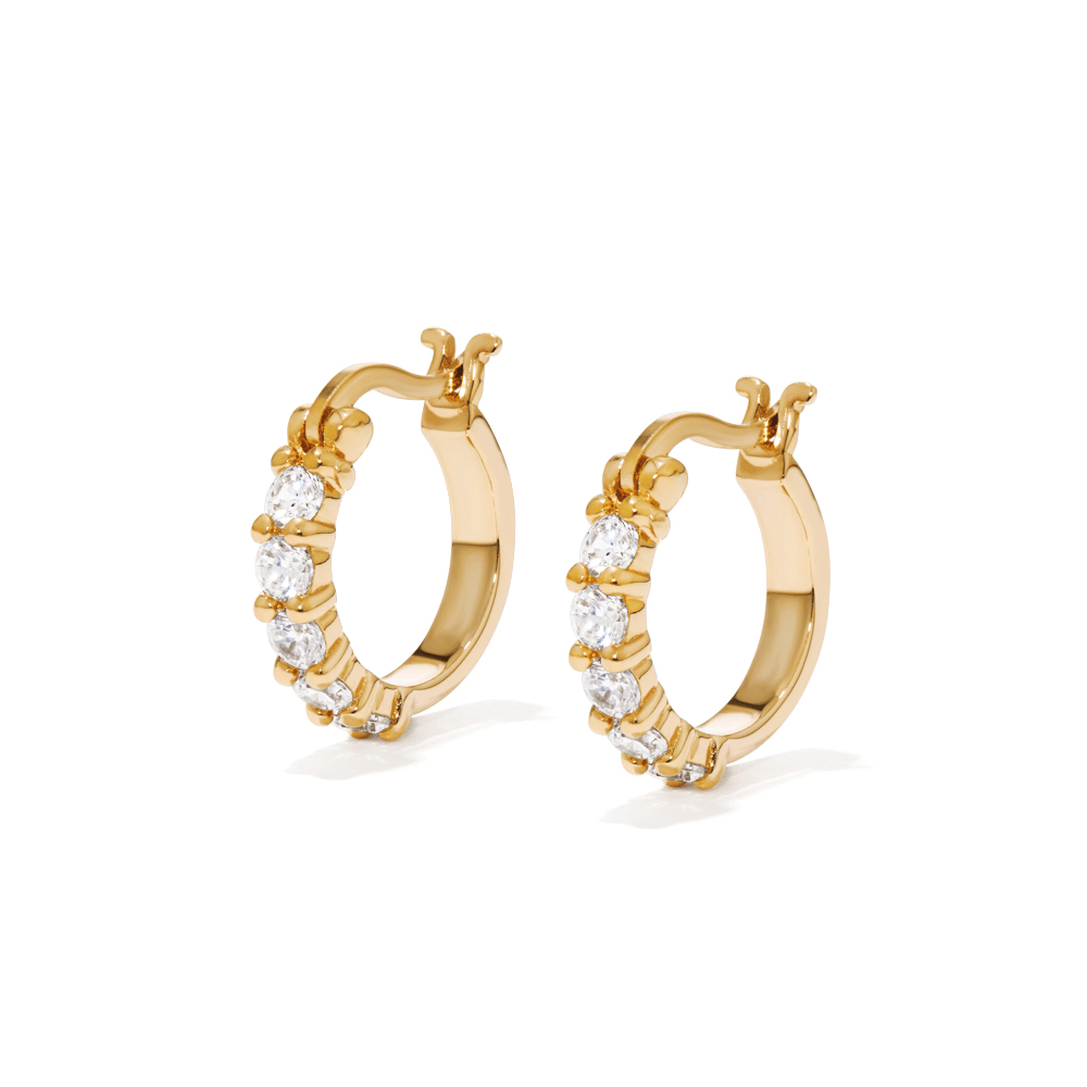 Cubic Zirconia 13mm Huggie Earrings in 18kt Fine Gold Plated Sterling Silver Earrings Bevilles 