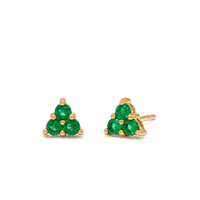 Green Cubic Zirconia Triangle Cluster Studs in 18kt Fine Gold Plated Sterling Silver Earrings Bevilles 