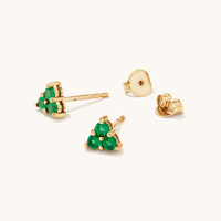 Green Cubic Zirconia Triangle Cluster Studs in 18kt Fine Gold Plated Sterling Silver Earrings Bevilles 