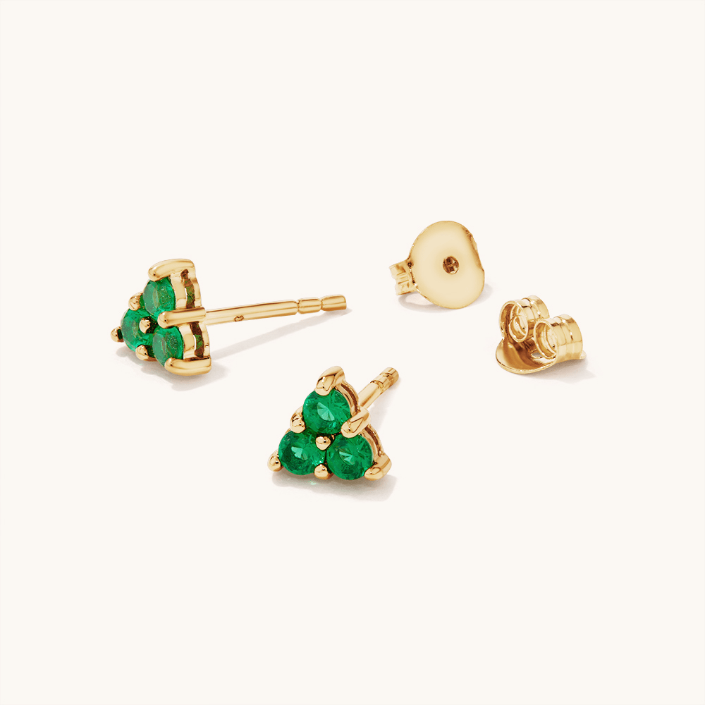Green Cubic Zirconia Triangle Cluster Studs in 18kt Fine Gold Plated Sterling Silver Earrings Bevilles 