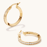 15mm Cubic Zirconia Channel Hoops in 9kt Bonded Gold Silver Filled Earrings Bevilles 