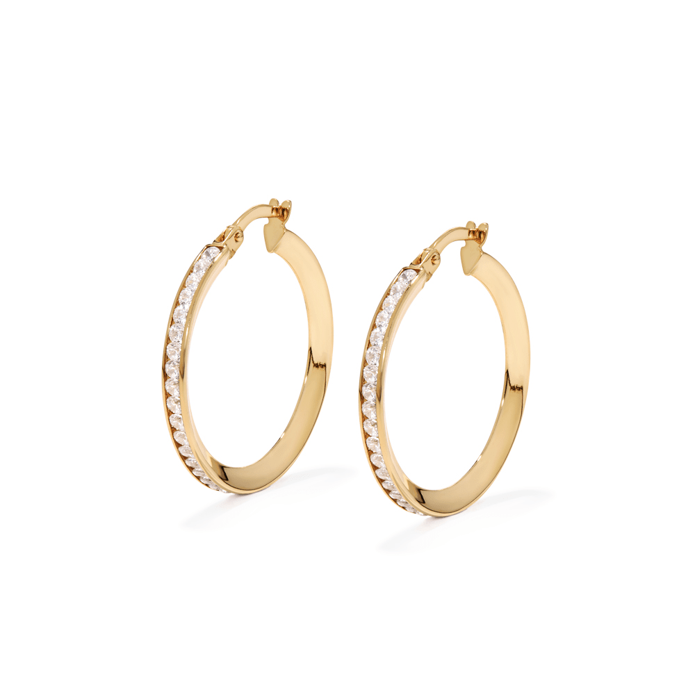 20mm Cubic Zirconia Channel Hoops in 9kt Bonded Gold Silver Filled Earrings Bevilles 