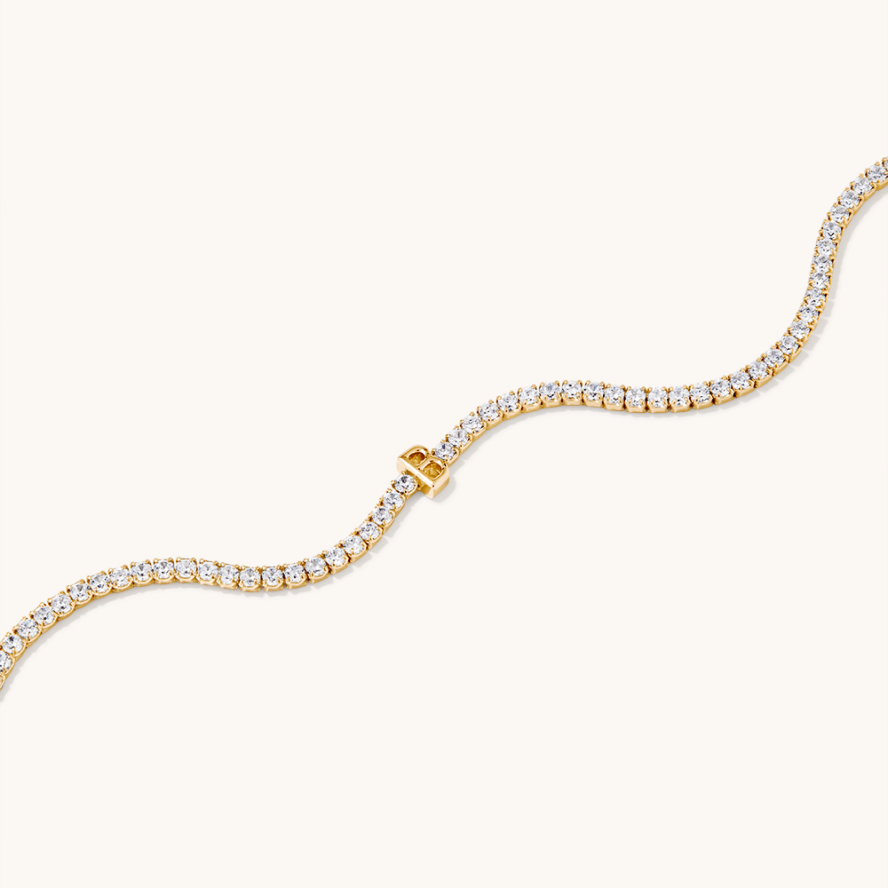 20cm Initial B Cubic Zirconia Tennis Bracelet in 18kt Fine Gold Plated Sterling Silver Bracelets Bevilles 