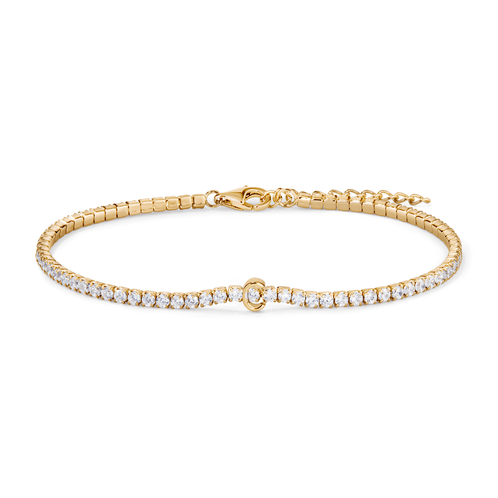 20cm Initial C Cubic Zirconia Tennis Bracelet in 18kt Fine Gold Plated Sterling Silver Bracelets Bevilles 