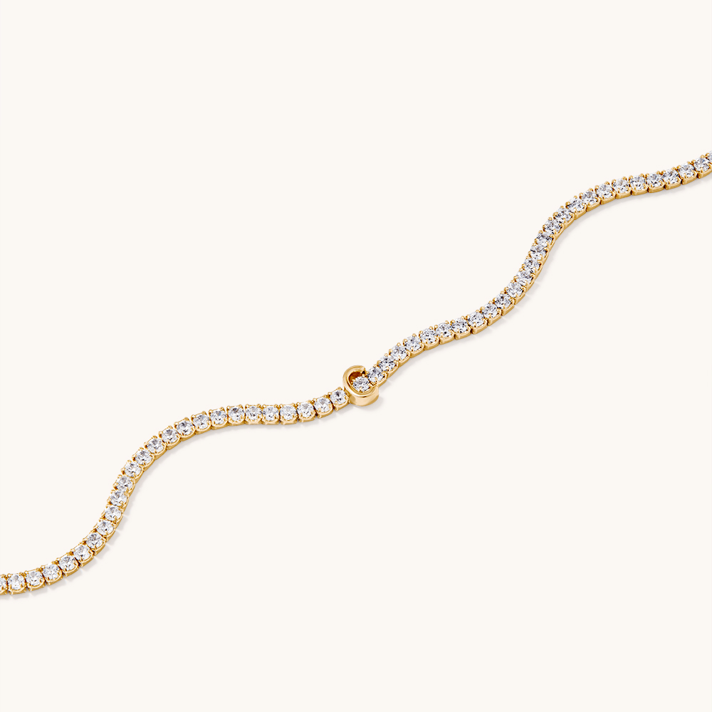 20cm Initial C Cubic Zirconia Tennis Bracelet in 18kt Fine Gold Plated Sterling Silver Bracelets Bevilles 